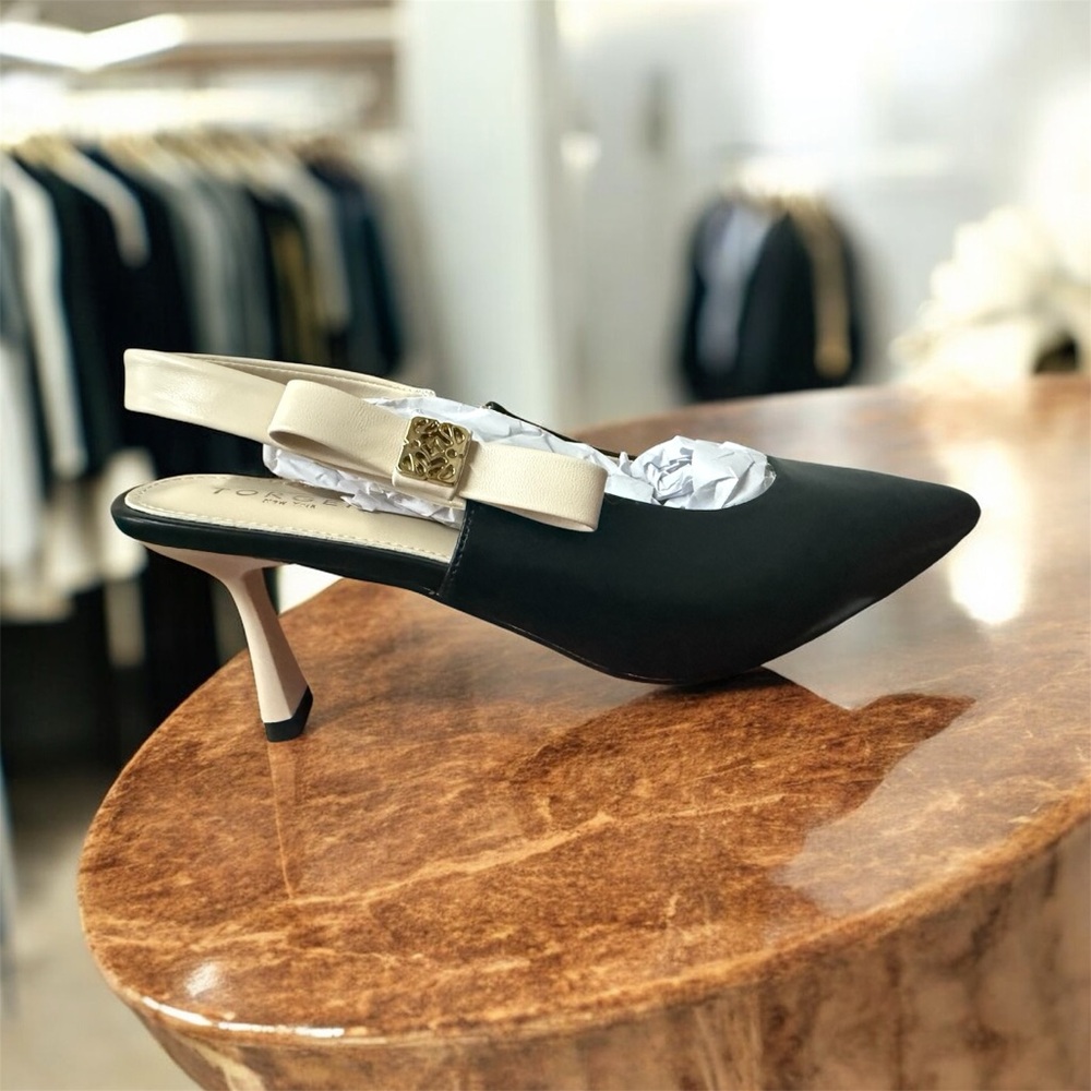 Chic Black and Cream Slingback Heels